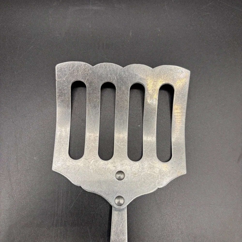 Robinson USA Spatula Wood Handle Slotted Stainless Strainer Curved Marked 12